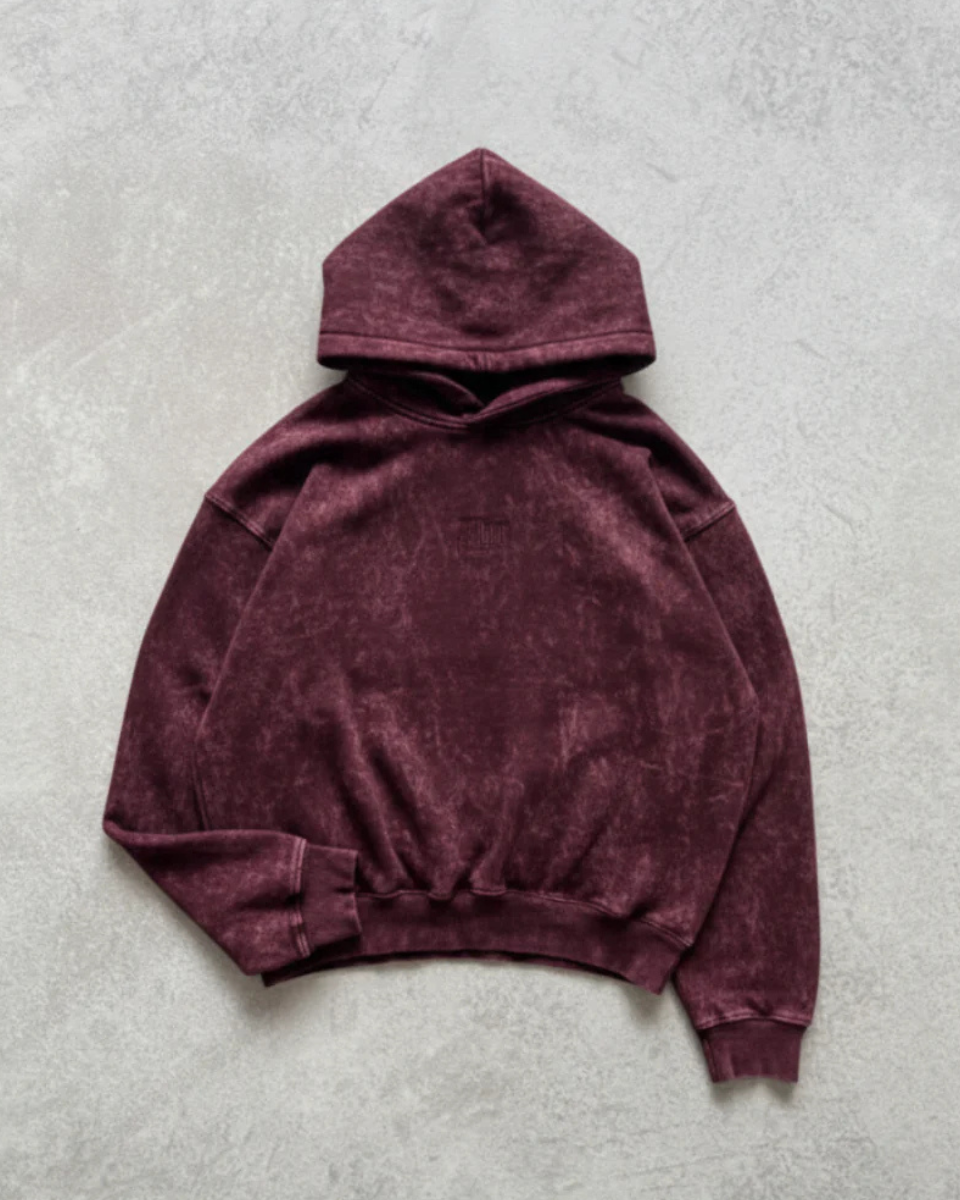 Crimson Rush Acid Washed Hoodie